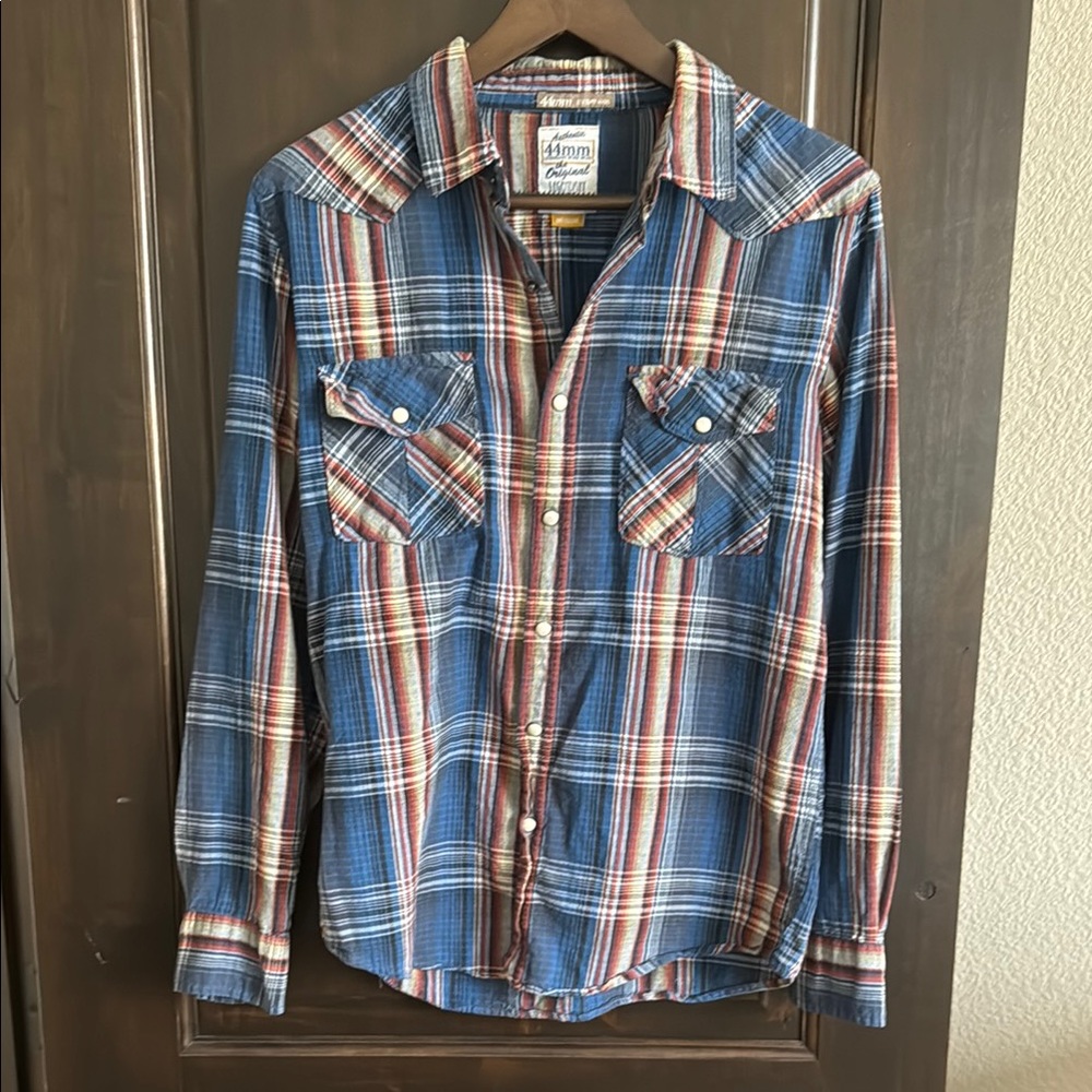Blue Plaid Casual Button Down Shirt with Snap Buttons